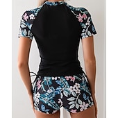 Χαμηλού Κόστους Rash Guards One Pieces-Γυναικεία Προστατευτικά Μαγιό με φλοράλ print Μαγιό Φλοράλ Πολύ Ελαφρύ (UL) Προστασία UV Ελαστικό Κοντομάνικο Μαγιό Σέρφινγκ Ψαροντούφεκο Καλοκαίρι