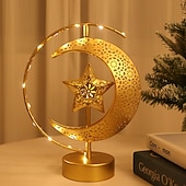 olcso Ramadan dekorációs fények-ramadan eid vas fém díszlámpa csillag hold beltéri hálószoba hangulatvilágítás aaa elem 29 * 21cm