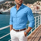 economico camicie da uomo no stiro-Per uomo Camicia Camicia Estiva Camicia casual Camicia con Bottoni Tinta unica Quotidiano Vacanza Blu Blu chiaro Bianco Verde chiaro Manica Lunga Bavero Estate Primavera Abbigliamento Tasca