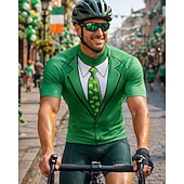  Herr St Patrick Jersey Cykeltröja Shamrock Novelty Kort Ärmar Cykel Tee Tshirt Jersey Topp med 3 Bakfickor UV Resistens Snabbtorkande Med Fickor Främre Dragkedja Sport Vit Grön Kläder Apparel