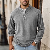 abordables camisetas basicas-Camiseta SoftFade™ para hombres camiseta Henley 100% algodón camisa de lavado ácido camiseta camiseta de manga larga cuello de pie Henley primavera otoño simple vintage moda callejera casual teñida
