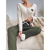 Χαμηλού Κόστους Ημέρα του Αγίου Βαλεντίνου Ύπνος &amp; Χαλάρωση-Γυναικεία Σετ Πυτζάμες Καθημερινό Ανατομικό Καρδιά Ελαστική μέση Μπλουζάκι Παντελόνι Καθημερινά Σπίτι Μακρυμάνικο Στρογγυλή Ψηλή Λαιμόκοψη Μαύρο Ανθισμένο Ροζ Ρουμπίνι Πράσινο του τριφυλλιού