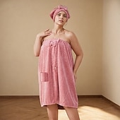 ieftine Pătură purtabilă-Set rochie fără bretele cu imprimeu floral și căciulă de baie pentru femei, prosop de baie moale și absorbant, halat de baie de vară și cască pentru uscarea părului, articole esențiale confortabile