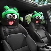 cheap Slipcovers-2pcs Cartoon Big-Eyed Face Printed Car Headrest Covers, Interior Decoration, Universal Fit, Washable, Easy to Install, Suitable for Long Trips Or Road Trips, Perfect Quirky Car Decoration