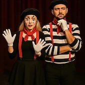 baratos Trajes Femininos-Mais Acessórios Fantasia fantasia Mímico Palhaço Mímico circo Traje Cosplay Listrado Adulto Mulheres Dia Das Bruxas Carnaval Festa Espetáculo Vestir-se