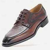 cheap Classic Dress Shoes-Men's Tan Leather Brogue Lace-Up Shoes, Classic Wedding Shoes for Groom and Groomsmen, Ideal for Formal Weddings and Semi-Formal Wedding Occasions