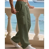 halpa Loma-Miesten Pellavahousut Housut Kesähousut Roikkuvat housut Rantahousut Kurenauha Joustava vyötärö Yhtenäinen väri Mukavuus Hengittävä Päivittäin ulko- Hiekkaranta Loma Muoti Musta Valkoinen