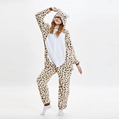 cheap Animal Costume-Kigurumi Pajamas Group Costume Onesie Costume Animal Leopard Warm Comfy Hooded Fleece Kid's Adults' Men's Women's Boys' Halloween Carnival Party Performance Homewear Dress Up