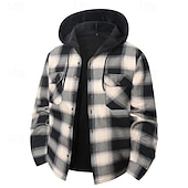 economico Giubbotti Casual-Per uomo Cappotto Invernale Giacca Camicia Giacca in Pile Giacca Casual Casuale Quotidiano Calore Termico Tasca Bottonato Autunno Inverno Plaid Streetwear Quotidiano Con Cappuccio Regolare Rosso