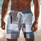 preiswerte Geometrischer Druck-Herren Geometrisch Farbblock Patchwork Badehosen Badeshorts Boardshorts Mittlere Taille Lässig Outdoor Urlaub Alltagskleidung Seitentaschen Netzfutter Elastischer Kordelzug in der Taille Designer
