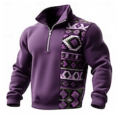 billiga Vintage etniska sweatshirts-Herr Geometrisk Rutig Stam Tröja Sport Mode Ledigt Blixtlås Hem Streetwear Arbete Fest Blå Purpur Brun Grön Höst Alla årstider Designer S M L XL XXL XXXL