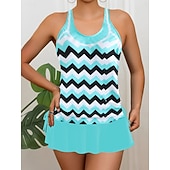 Χαμηλού Κόστους Τανκίνι-Γυναικείο Μαγιό Ταγκίνι 2 Τεμαχίων Φούστα Έλεγχος Κοιλιάς Ψηλός Ορθοστάτης Σλιμ Ανοιχτή Πλάτη Διακοπές Παραλία Φορέματα Σημαία Ράσβερ  U Λαιμός Αμάνικο