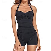 abordables Rash Guards de Una Pieza-Mujer Traje de baño Traje de baño de una pieza fruncido Trajes de baño Color sólido Cabestro Elástico Sin Mangas Bañadores Surf Playa Vocación Verano