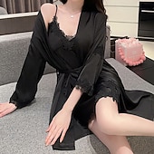 tanie Jednoczęściowe piżamy (kombinezony) damskie-Damskie Odzież domowa Koszula nocna Moda Seksowny Codzienny Czyste kolory Niejednolita całość Sukienka Dom Urlop Długi rękaw W serek Czarny Rumiany róż Wino Złoty Ciemnoniebieski Lato Wiosna Jesień