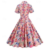 preiswerte Kleider-1950er Retro Vintage Midlänge Swing-Kleid Ausgestelltes Kleid Kurze Ärmel Blumen Tailliert und ausgestellt Kostüm Damen Karneval Valentinstag Lässig Heimkehr Retro-Mottoparty Erwachsene Kleid