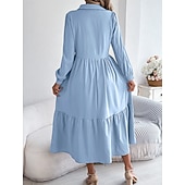 cheap Plain Dress-Women's Midi Dress A Line Dress Casual Daily Regular Fit Plain Long Sleeve Lapel Blue Navy Wine Green Spring