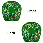 baratos Capas de Sofa-2 capas de encosto de cabeça para carro com trevo verde | compatíveis com todos os veículos, pretas &amp;Adesivo para carro com estampa de trevo verde, design plano 2D, poliéster, fácil instalação -