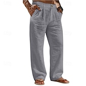 Χαμηλού Κόστους Κλασσικός-Ανδρικά Λευκά παντελόνια Παντελόνια Καλοκαίρι παντελόνι Φαρδύ παντελόνι Παντελόνι παραλίας Τσέπη Σκέτο Άνεση Αναπνέει Καθημερινά ΕΞΩΤΕΡΙΚΟΥ ΧΩΡΟΥ Παραλία Διακοπές Μοντέρνα Μαύρο Λευκό