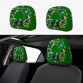 baratos Capas de Sofa-2 capas de encosto de cabeça para carro com trevo verde | compatíveis com todos os veículos, pretas &amp;Adesivo para carro com estampa de trevo verde, design plano 2D, poliéster, fácil instalação -
