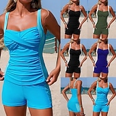 abordables Surf Tankinis &amp; Bikinis-Femmes Tankini froncé Maillot de bain 2 Pièces Blocage de couleurs Contrôle du ventre Élastique Sans manches Maillot de Bain Surf Plage Vacances Été