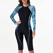  Жен. Рашгард Купальный костюм Один Пис Графика Пэчворк Застегнуться УФ-защита Эластичность Длинный рукав Купальники Серфинг Дайвинг Для погружения с трубкой Весна