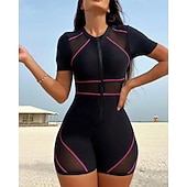 economico Rash Guards Interi-Per donna Costume da bagno Costume Intero Patchwork Con zip Rete Protezione UV Alta elasticità Manica Corta Costume da Bagno Surf Immersione Snorkeling Estate