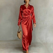 abordables Vestido Sencillo-Mujer Vestido Midi Vestido negro Vestido elegante Elegante Vintage Moda Diario Exterior Oficina Ajuste regular Plano Manga Larga Cuello Camisero Azul Piscina Negro Rojo Morado Verano Primavera