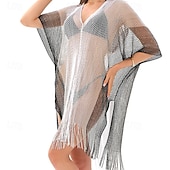 levne Kaftans-Dámské Plavky Přehozy Plavky Třásňový lem Vystřižený prázdniny Oblečení na pláž Tónované Do V Krátké rukávy Plavky