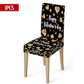 رخيصةأون غطاء كرسي الطعام-غطاء كرسي طعام مطاطي لعيد الحب، بنقشة مربعات الجاموس باللونين الأسود والأبيض مع قلب وقوس على مسند الظهر، غطاء كرسي شتوي قابل للإزالة والغسل للمنزل والمطعم والمطبخ وغرفة المعيشة (1/4/6 قطع)