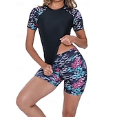 levne Surfovací tankiny a bikiny-Dámské Ochrana proti vyrážce Plavky 2 ks S potiskem Ultra lehký (UL) Ochrana proti UV záření Elastický Krátký rukáv Plavky Surfování Šnorchlování Jaro