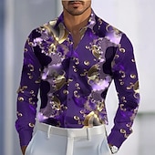 economico Camicia in Raso da Uomo-Martedì grasso Per uomo Piuma Carnevale Camicia Camicia in raso Camicia elegante Manica Lunga Moda Casual Feste Ferie Estate Primavera Collo ripiegato Stampa 3D Camicie con bottoni Viola Viola scuro