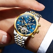 cheap Mechanical Watches-The New Olevs Men'S Business Watch With Luminous Perpetual Calendar Date And Day Display Multi-Functional Mechanical Watch Skeletonized Casual And Fashionable Waterproof Sports Men'S Wristwatch