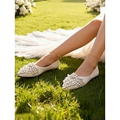 economico sposa-ballerine da donna con punta affilata e decorazioni di perle, eleganti scarpe da sposa slip-on per spose e ospiti, perfette per il giardino all'aperto &amp;cerimonie sul prato