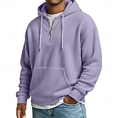 economico felpe con cappuccio da uomo di base-Per uomo Felpa con cappuccio Felpa con cappuccio a nido d'ape Blu Nero Verde chiaro Verde militare Viola Con Cappuccio Semplice Tasca a marsupio Sport &amp; Outdoor Casuale Quotidiano senza stampa