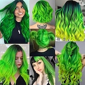 tanie Klip w rozszerzeniach-Zielone Peruki 12 PCS Zielone Włosy Syntetyczne Clip in Kolorowe Imprezowe Pasemka dla Dzieci Dziewcząt Proste 22 cale