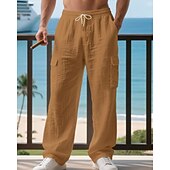 halpa Loma-Miesten Pellavahousut Housut Kesähousut Roikkuvat housut Rantahousut Kurenauha Joustava vyötärö Yhtenäinen väri Mukavuus Hengittävä Päivittäin ulko- Hiekkaranta Loma Muoti Musta Valkoinen