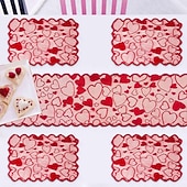 cheap Placemats &amp; Coasters &amp; Trivets-Valentine's Day Heart Lace Table Runner and Placemat Set, Red Cupid Design, Perfect for Weddings, Romantic Dining, Festive Decor, Ideal for Valentine's Day Home and Table Decorations