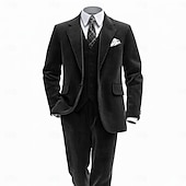 ieftine Costume formale-A bărbaților Costum din catifea reiată Casual Afaceri Negru Verde mentă Toamna iarna Costum Rever Clasic Modă Zilnic Dungi Fit adaptat Set 2 piese Un singur rând, un nasture