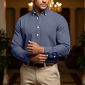 economico camicie casual da uomo-Per uomo Camicia popover Camicia Oxford Blu denim Nero Bianco Blu marino Blu scuro Manica Lunga Semplice Colletto italiano visibile Casuale All'aperto Tasca Abbigliamento Neutro Moda Quotidiano Casual