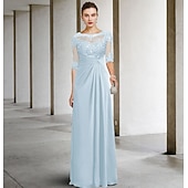 baratos Comprimento do chão-Tubinho Longo Vestido de convidada de casamento Vestido formal Vestido de noite Vestido Para Mãe dos Noivos Manga Curta Decorado com Bijuteria Elegante Tamanhos Grandes Convidado do casamento Festa