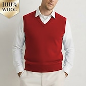 Χαμηλού Κόστους Ανδρικό μάλλινο πουλόβερ-Ανδρικό γιλέκο από κασμίρ υψηλής ποιότητας με λαιμόκοψη V από καθαρό μαλλί, κλασικό πλεκτό πουλόβερ, απαλό, ζεστό, αναπνεύσιμο