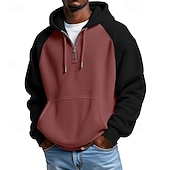 voordelige basic hoodies voor heren-Voor heren Trui met capuchon Wafel Hoodies Stoppen Hoodie met kwartrits Zwart Leger Groen Rood Marineblauw Bruin Capuchon Kleurenblok Lapwerk Zak Casual Dagelijks Sport &amp; Outdoor Streetwear