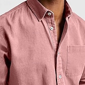 baratos camisa de botão masculina-Homens Camisa Social Camisa casual camisa de botão Preto Branco Rosa Vermelho Azul Marinha Manga Longa Tecido Lapela Casual Diário Bolso frontal Roupa Poliéster Elegante Moda Casual