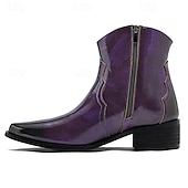 billiga Kostymstövlar-lila ankelboots för män – modern högglansdesign med bekväm klack, perfekt för vardagskläder, kvällsutflykter och moderiktiga evenemang
