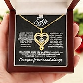 levne Dárkové předměty-Náhrdelník pro mou ženu, náhrdelník z nerezové oceli pro ženy, dřevěná světelná dárková krabička, dárek pro manželku k Dni matek, Valentýnu, výročí svatby, laserem gravírovaný vícevrstvý přívěsek s