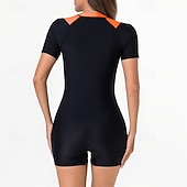 baratos Rash Guards de Uma Peça-Mulheres Anti Atrito Roupa de banho One Pieces Retalhos Zip Up Proteção UV Elasticidade Alta Manga Curta Roupa de Banho Surfe Mergulho Snorkeling Verão