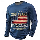  4. juli 2026 250. minnedag Herre 3D Print US Flag Crew Neck Lang erm T-skjorte Casual Daglig
