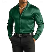 economico Camicie in raso da uomo-Per uomo Camicia Camicia in raso Camicia elegante Camicia con Bottoni Camicia da Ballo Tinta unica Balli di fine anno Matrimonio Nero Rosso Blu Verde Manica Lunga Collo ripiegato Tutte le stagioni