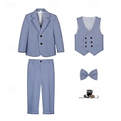 abordables Costumes et Tenues de Porteur d'Anneau-Costume 5 pièces pour garçon d'honneur, avec blazer. &amp;gilet &amp; pantalon  &amp;Costume garçon avec cravate, tenue décontractée pour les fêtes en extérieur, style basique, bleu, beige, gris, polyester