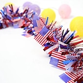  Ghirlanda di lamé patriottico da 66 piedi con bandiere americane, spessa &ghirlanda metallica soffice rossa, bianca e blu per il giorno dell'indipendenza del 4 luglio, decorazioni per il Memorial Day,